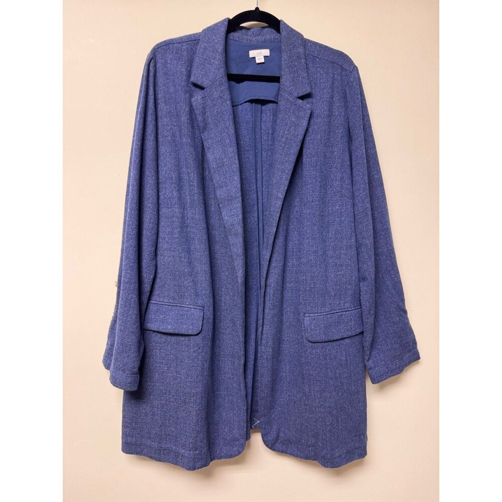 J. JILL Denim Blue Slat Open Front Oversized Roll Tab Sleeve Blazer, Sz L